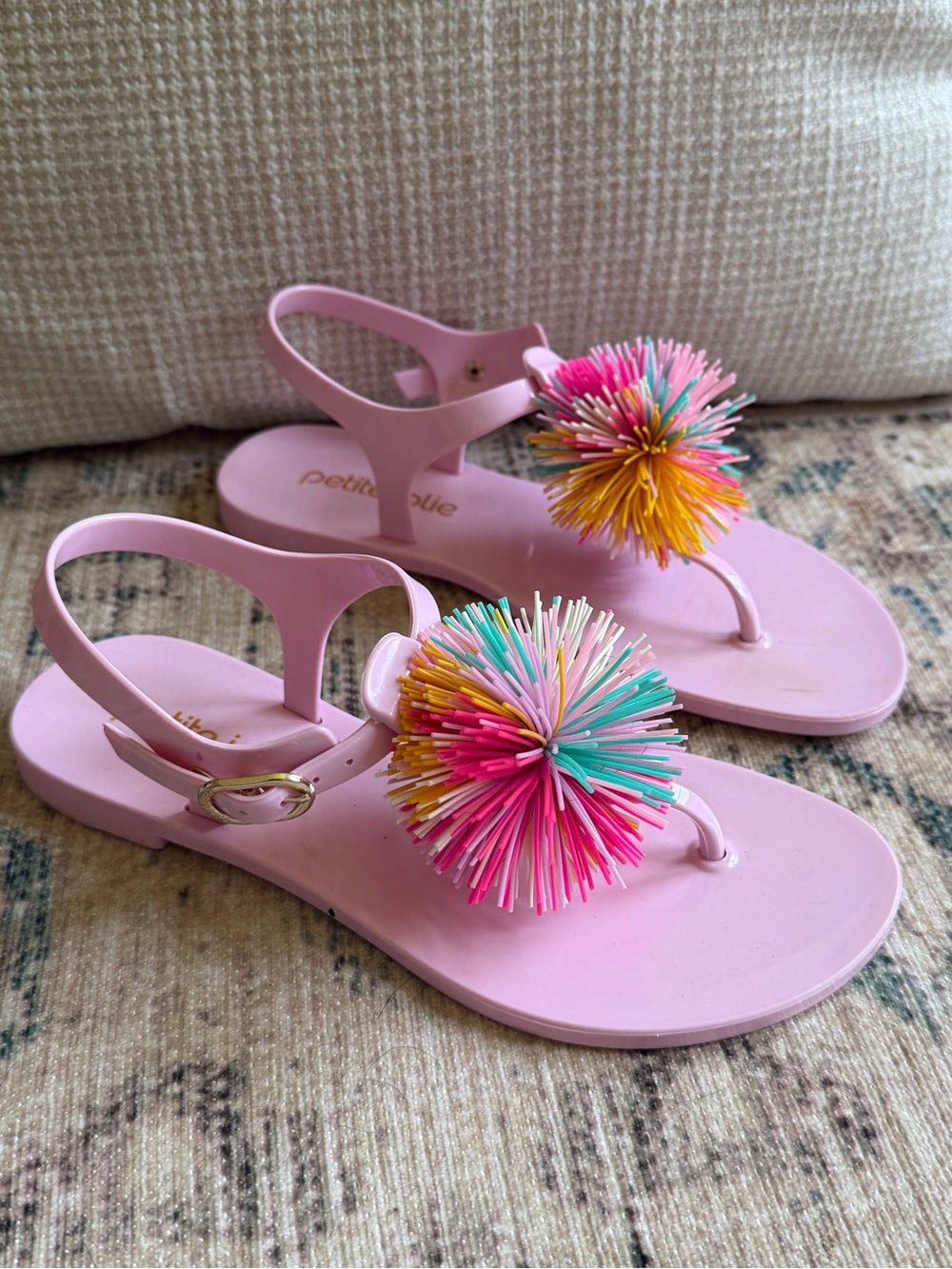 Pink Pom Pom Jelly Sandals Girls Size 3